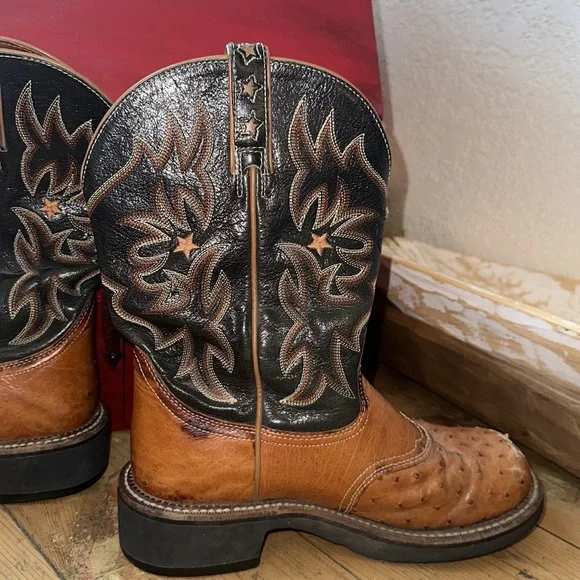 Ariat Pro Baby Ostrich leather cowboy boots. Women’s size 7 cognac green - Picture 6 of 12